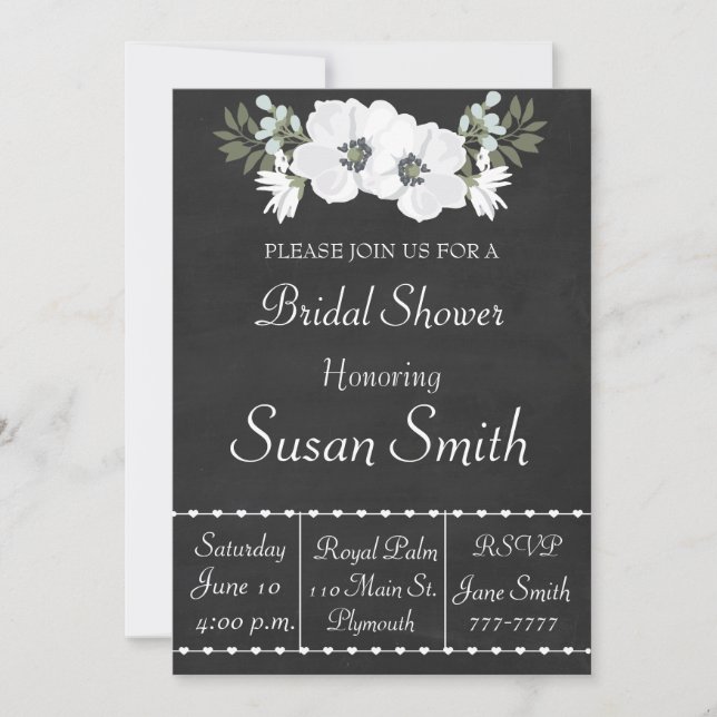 Invitación Cartel Con Flores Blancas Anemone Bridal Showe (Anverso)
