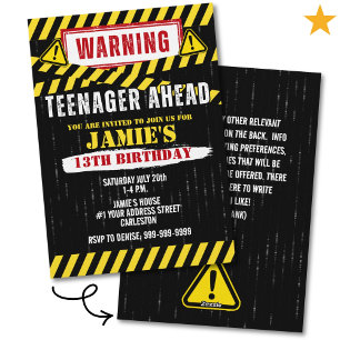 Invitación Cartel de Advertencia de Precaución Cumpleaños 13 