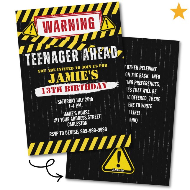 Invitación Cartel de Advertencia de Precaución Cumpleaños 13  (Subido por el creador)
