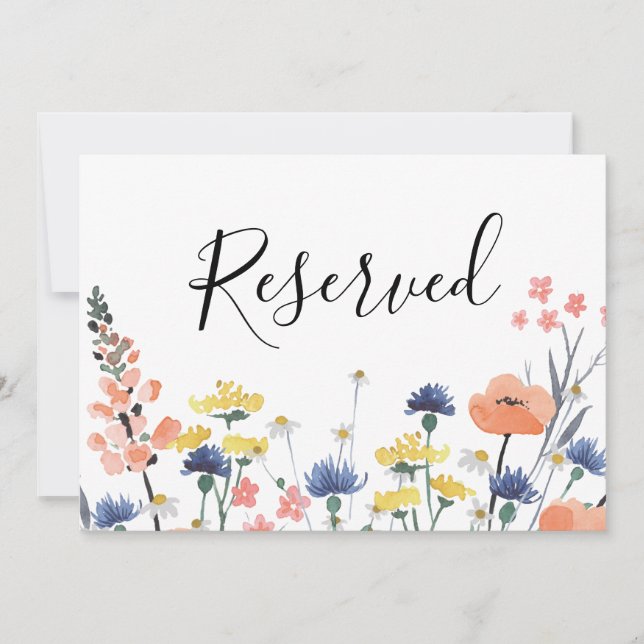Invitación Cartel de asiento reservado de flores acuarela sil (Anverso)
