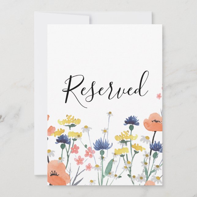 Invitación Cartel de asiento reservado de flores acuarela sil (Anverso)