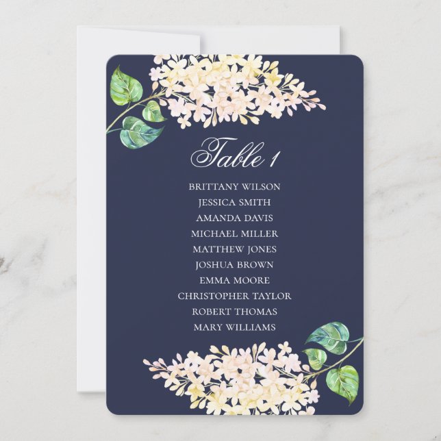 Invitación Cartel de asientos de la marina. Boda floral lilac (Anverso)