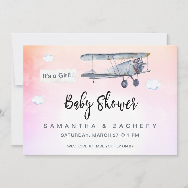 Invitación *~* Cartel de avión Nubes de época, ducha de bebé (Anverso)