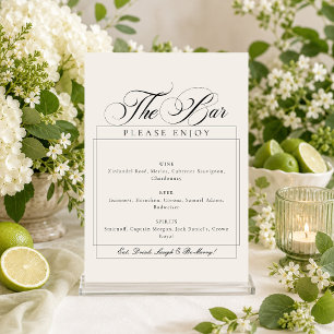 Invitación Cartel de barra de boda de caligrafía de marfil ne