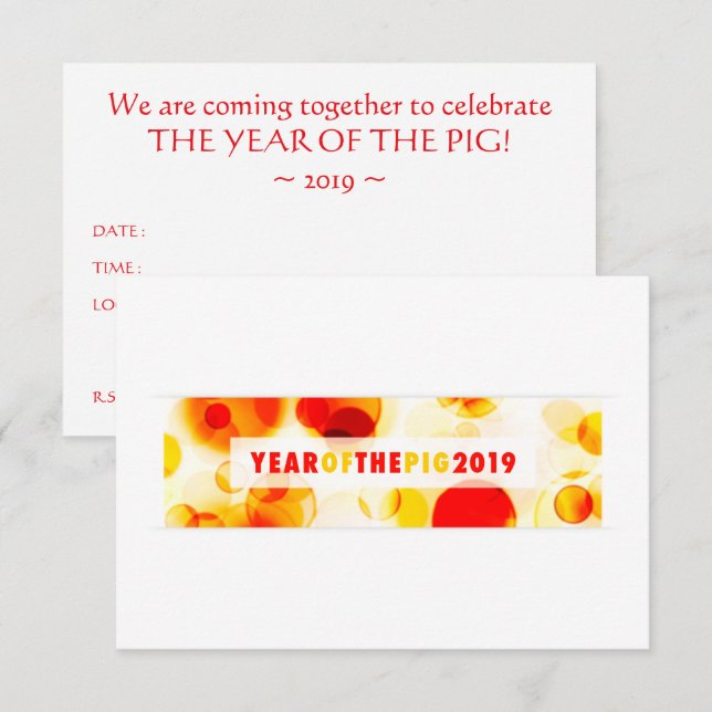 Invitación Cartel de Bokeh del Año del Cerdo 2019 (Anverso / Reverso)