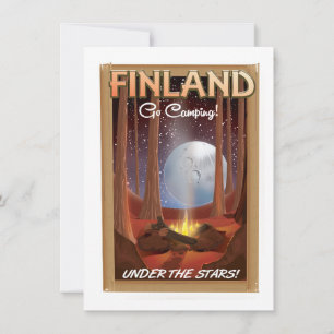 Invitación cartel de camping en Finlandia bajo las estrellas