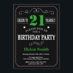 Invitación Cartel de cumpleaños 21 negro y verde<br><div class="desc">Invitación al cumpleaños número 21 Tipografía Negra y Verde.Pizarra. Fondo blanco y negro. Cumpleaños de adultos. Cumpleaños de hombres o mujeres. Invite a un niño o Chica Lady Teen Teenage Bday. 13a 15a 16a 18a 20a 30a 40a 50a 60a 70a 80a 90a 100a. Cualquier edad. Para más personalización, haga clic...</div>
