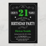 Invitación Cartel de cumpleaños 21 negro y verde<br><div class="desc">Invitación al cumpleaños número 21 Tipografía Negra y Verde.Pizarra. Fondo blanco y negro. Cumpleaños de adultos. Cumpleaños de hombres o mujeres. Invite a un niño o Chica Lady Teen Teenage Bday. 13a 15a 16a 18a 20a 30a 40a 50a 60a 70a 80a 90a 100a. Cualquier edad. Para más personalización, haga clic...</div>