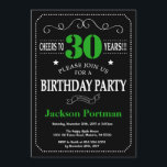 Invitación Cartel de cumpleaños 30 negro y verde<br><div class="desc">Tipografía verde y negra invitación a los 30 años.Pizarra. Fondo blanco y negro. Cumpleaños de adultos. Cumpleaños de hombres o mujeres. Invite a un niño o Chica Lady Teen Teenage Bday. 13a 15a 16a 18a 20a 30a 40a 50a 60a 70a 80a 90a 100a. Cualquier edad. Para más personalización, haga clic...</div>