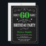 Invitación Cartel de cumpleaños 60 negro y verde<br><div class="desc">Tipografía Negra y Verde de cumpleaños número 60.Pizarra. Fondo blanco y negro. Cumpleaños de adultos. Cumpleaños de hombres o mujeres. Invite a un niño o Chica Lady Teen Teenage Bday. 13a 15a 16a 18a 20a 30a 40a 50a 60a 70a 80a 90a 100a. Cualquier edad. Para más personalización, haga clic en...</div>