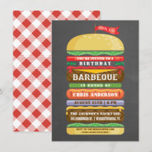 Cartel de cumpleaños de hamburguesa apilado BBQ Ch