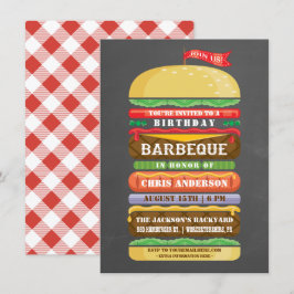Invitación Cartel de cumpleaños de hamburguesa apilado BBQ Ch
