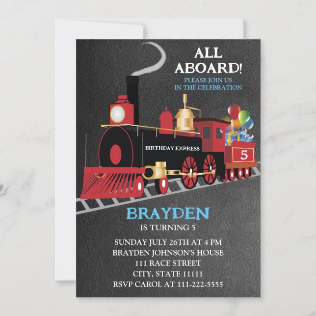 Invitación Cartel de cumpleaños de los niños en el tren (Anverso)