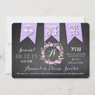 Invitación Cartel de cumpleaños primero del Chica morado GC