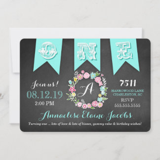 Invitación Cartel de cumpleaños primero del Chica Turquesa GC