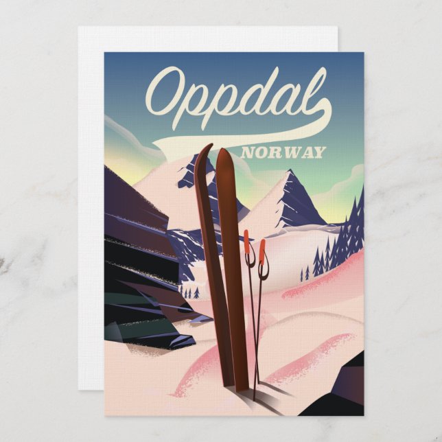Invitación Cartel de esquí de Oppdal noruega. (Anverso / Reverso)