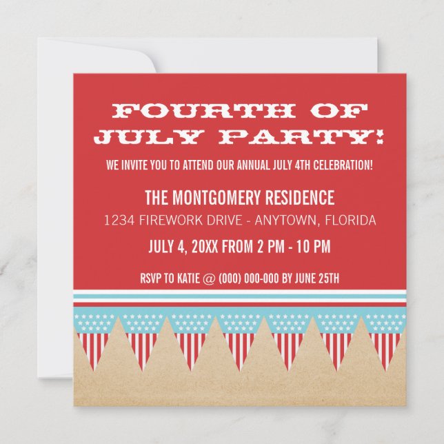 Invitación Cartel de Estrellas y Rayas Invitado del 4 de juli (Anverso)