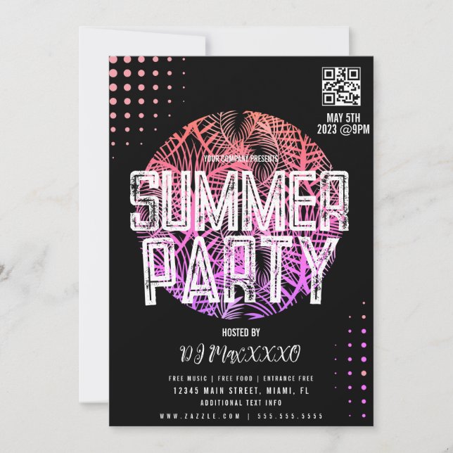 Invitación Cartel de evento de DJ de verano fiesta de playa b (Anverso)