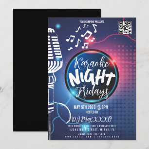 Invitación Cartel de evento de noche de karaoke de neón para 