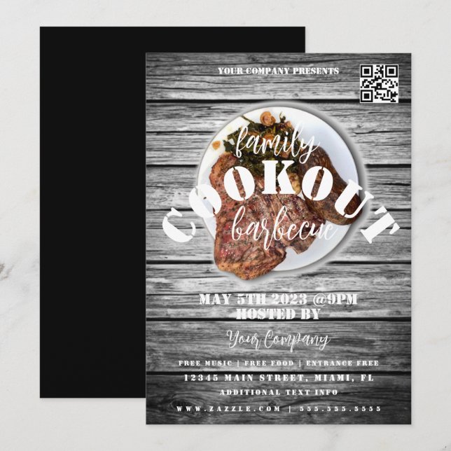 Invitación Cartel de Evento de Parrillada Familiar de Bistec (Anverso / Reverso)