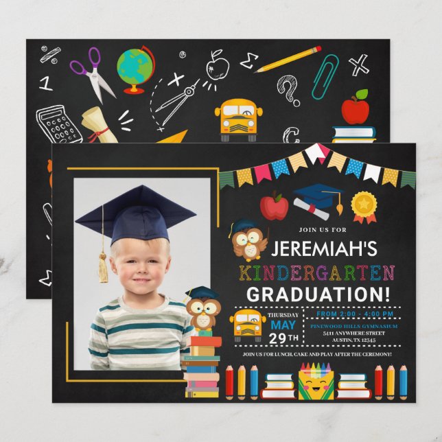 Invitación Cartel de graduación de foto de kindergarten (Anverso / Reverso)