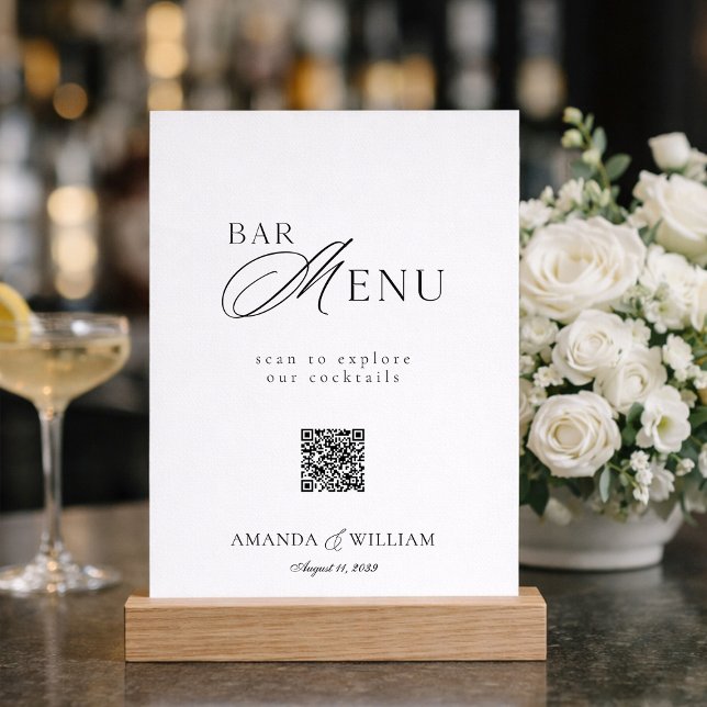Invitación Cartel de menú de bar con código QR moderno en bla (Subido por el creador)