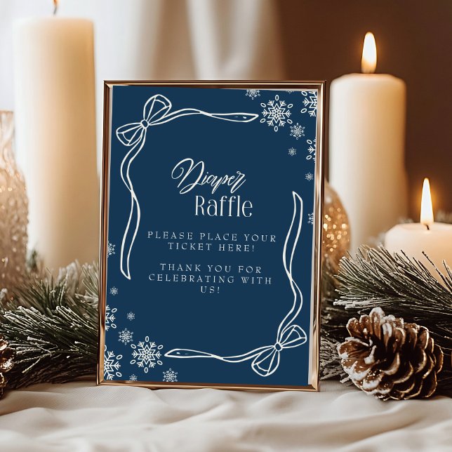 Invitación Cartel de Mesa de Rifa de Pañales Winter Coquette (Winter Coquette Diaper Raffle Table Sign Invitation)