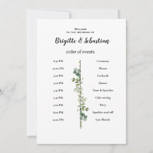 Invitación cartel de orden del día para boda rústica blanca