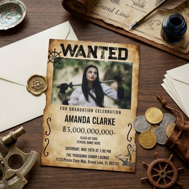 Invitación Cartel de recompensa de pirata para foto de gradua (Subido por el creador)
