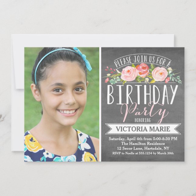 Invitación Cartel de Rosa | Cumpleaños (Anverso)