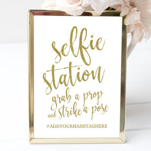 Invitación Cartel de Selfie Station Glitter Gold Asequible