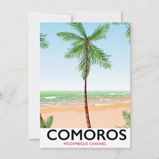 Invitación Cartel de vacaciones en la isla de Comoras. (Reverso)