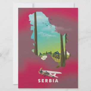 Invitación Cartel de viaje con mapa ilustrado de Serbia