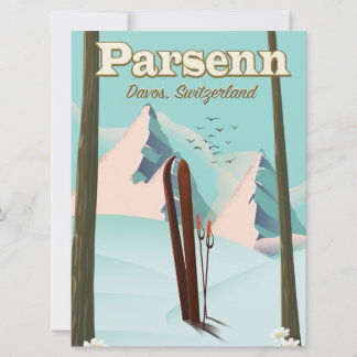 Invitación Cartel de viaje de esquí de Parsenn Suiza.