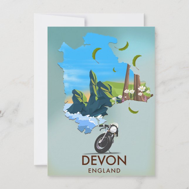 Invitación Cartel de viaje del mapa de Devon (Reverso)