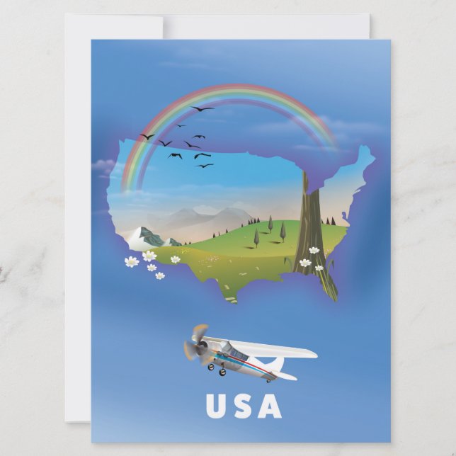 Invitación Cartel de viaje ilustrado de EE. UU. (Anverso)