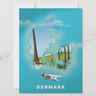 Invitación Cartel de viaje ilustrado del mapa de Dinamarca.