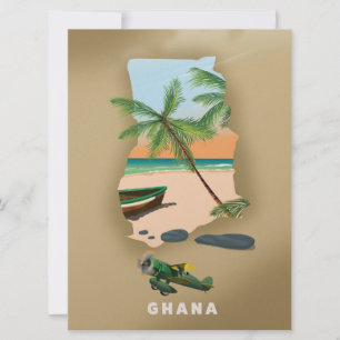 Invitación Cartel de viaje ilustrado del mapa de Ghana.