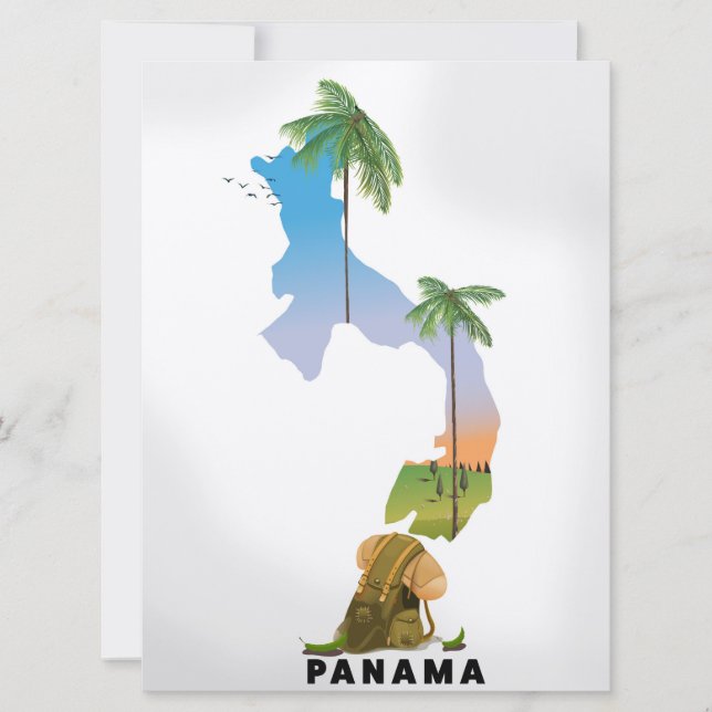 Invitación Cartel de viaje ilustrado del mapa de Panamá. (Anverso)