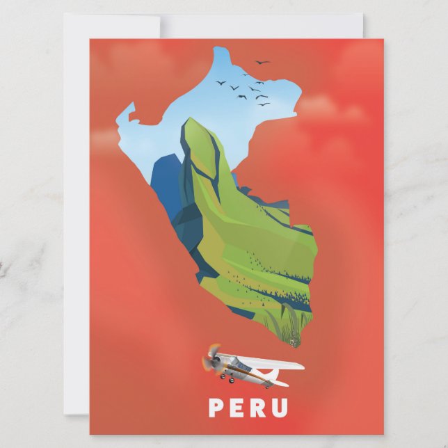 Invitación cartel de viaje ilustrado del mapa de Perú (Anverso)