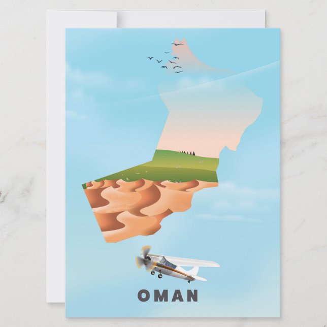 Invitación cartel de viaje mapa ilustrado de Omán (Anverso)