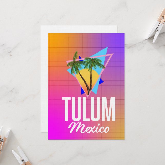 Invitación Cartel de viaje retro de Tulum México. (Anverso/Reverso In Situ)