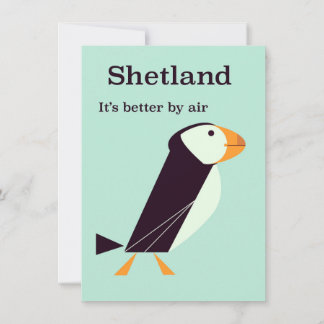 Invitación Cartel de viaje vintage de frailecillo de Shetland