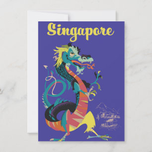 Invitación Cartel de viaje vintage del dragón de Singapur