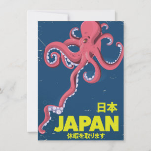 Invitación cartel de viaje vintage Japón calamar Japón