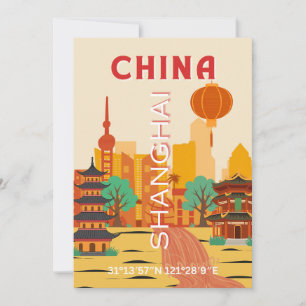 Invitación Cartel Retro de Viajes a Shanghai China