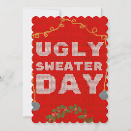 Invitación Cartel rojo de suéter feo