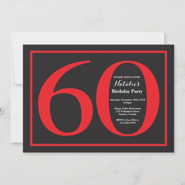 Invitación Cartel rojo y negro de cumpleaños número 60 (Anverso)