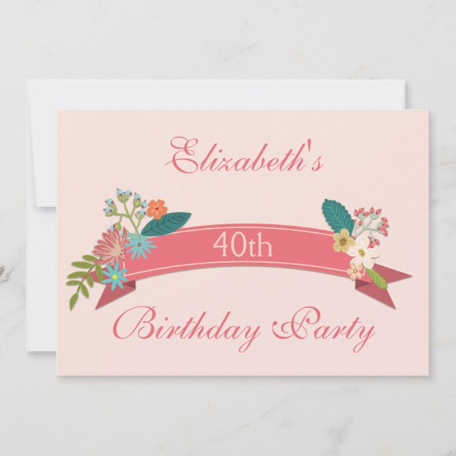 Invitación Cartel rosa de las flores de cosecha de cumpleaños (Anverso)