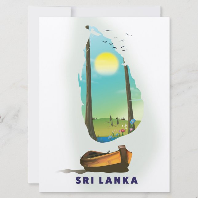 Invitación Cartel turístico de Sri Lanka con mapa ilustrado. (Anverso)
